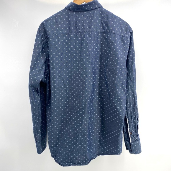 7 DIAMONDS Mens Long Sleeve Button Down Dress Shirt Blue Diamond Pattern XXL - Picture 5 of 5